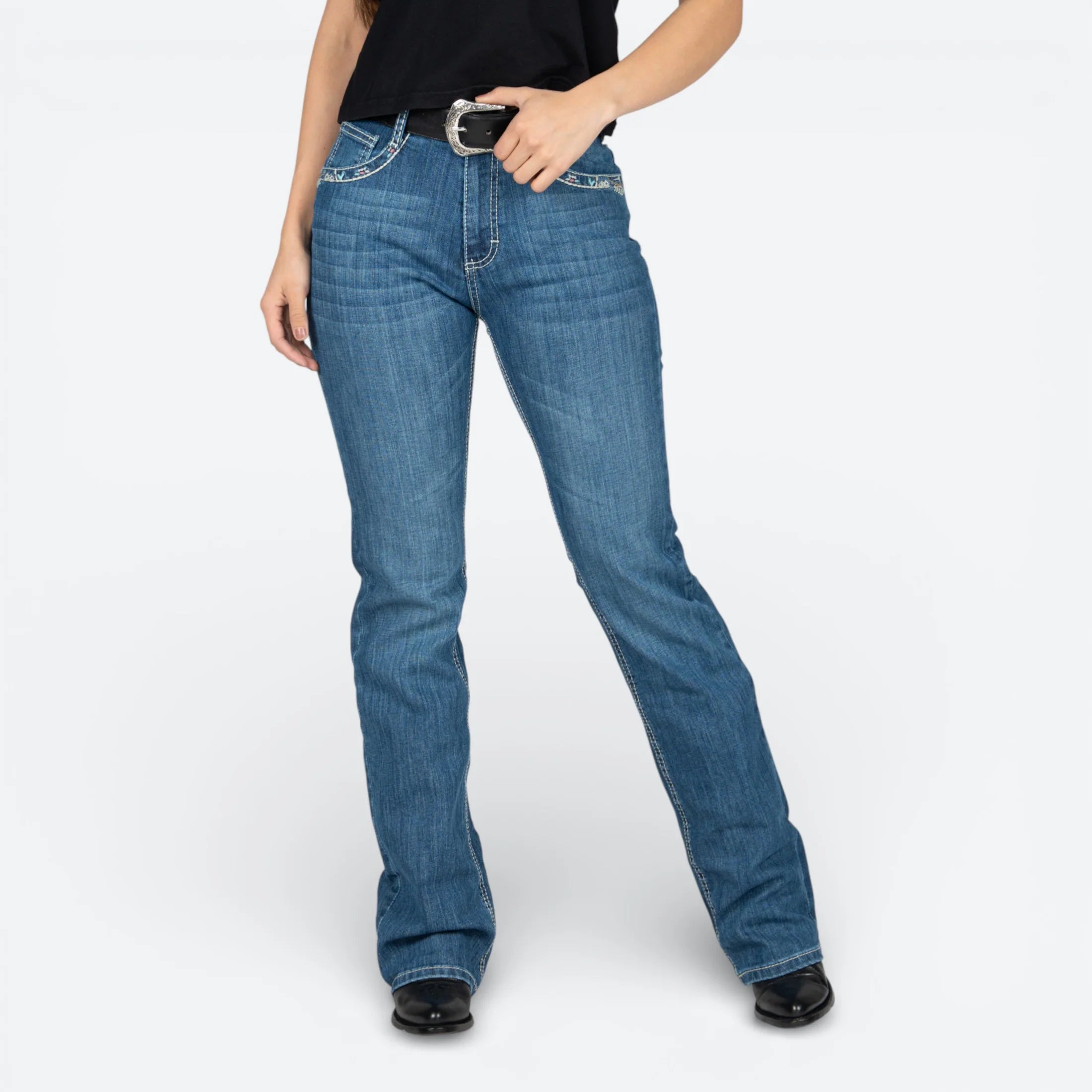 112381284|JEANS HIGH RISE CORTE BOTA