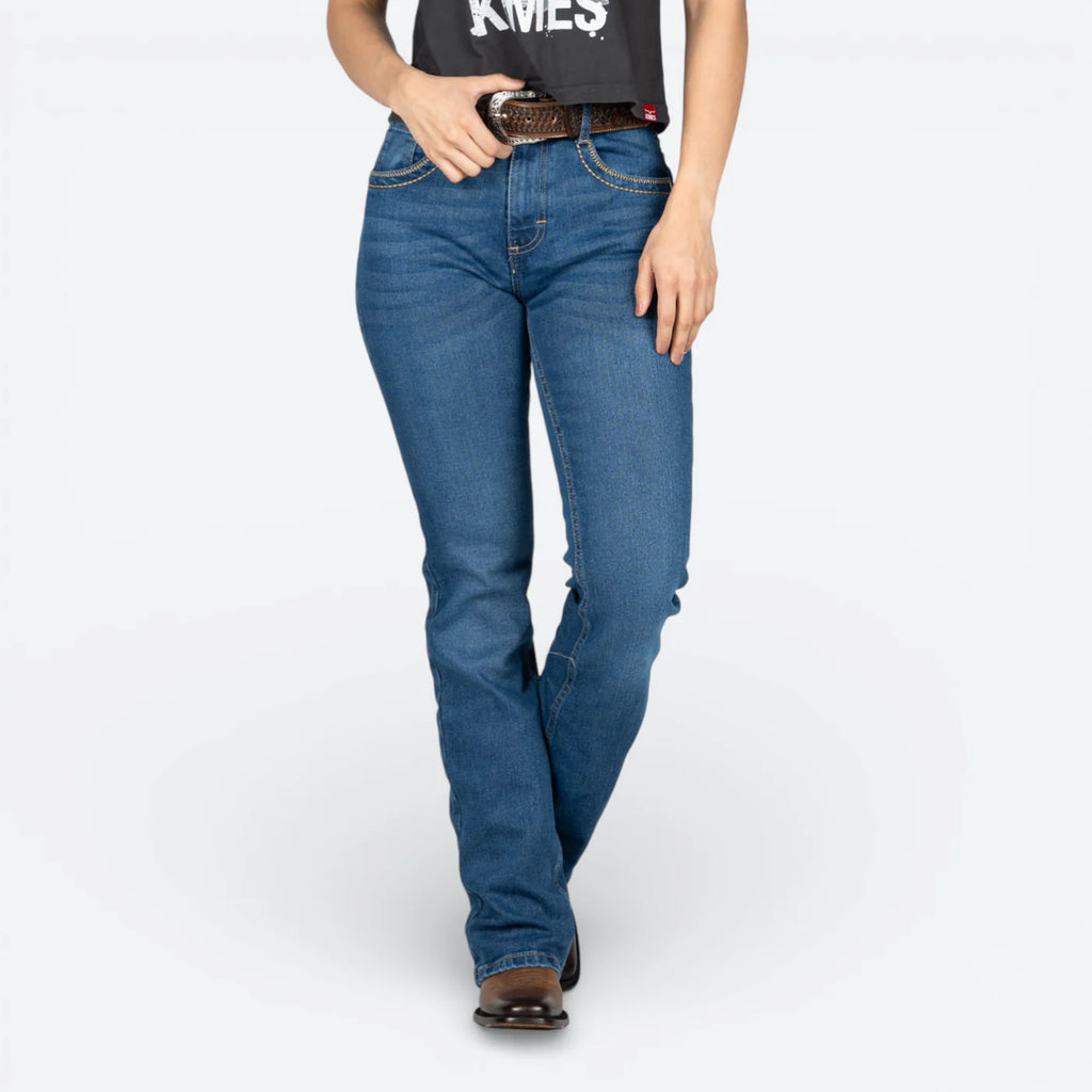 112381287|JEANS HISE RISE CORTE DE BOTA
