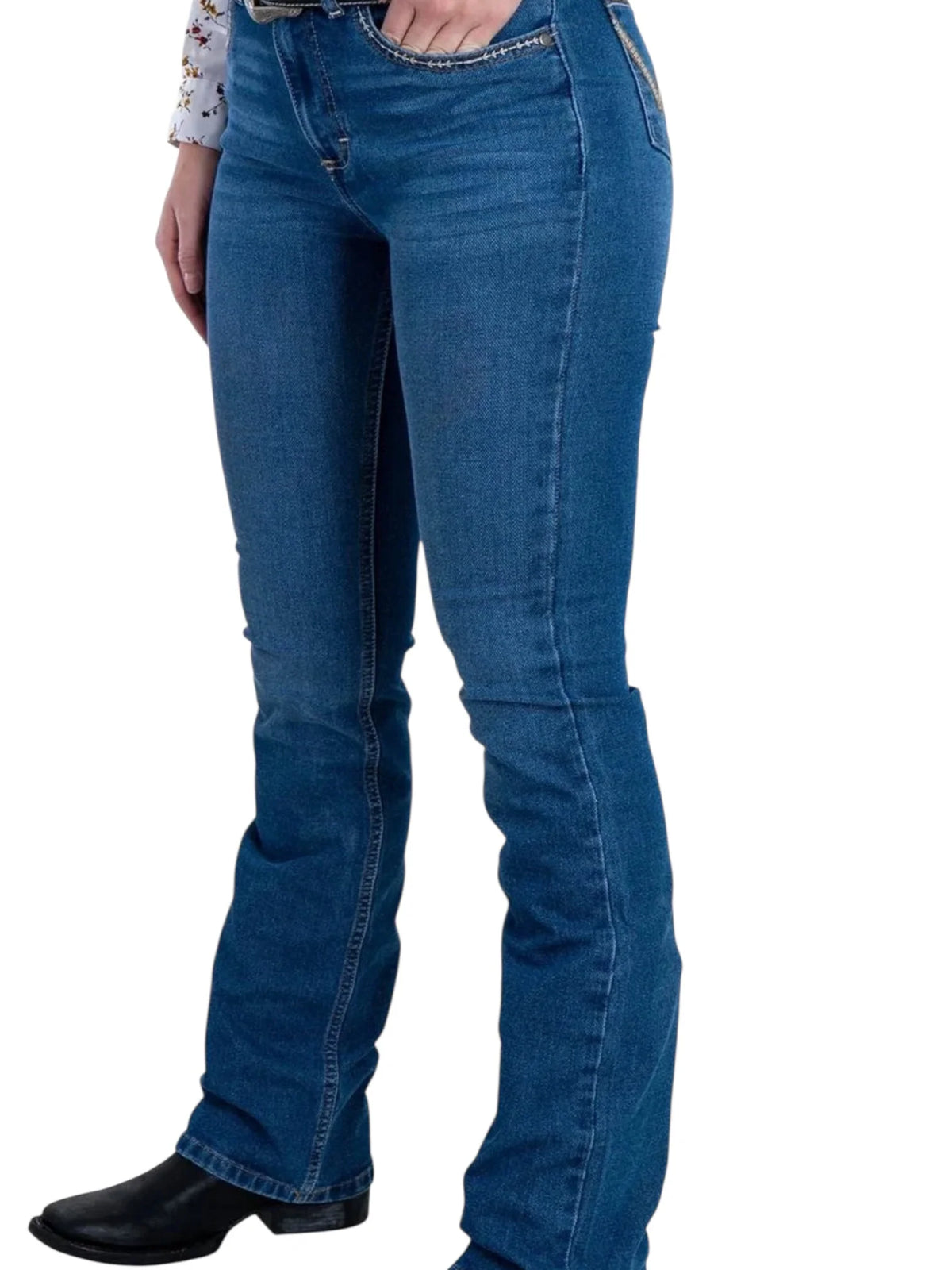 112381290|JEANS HISE RISE CORTE DE BOTA